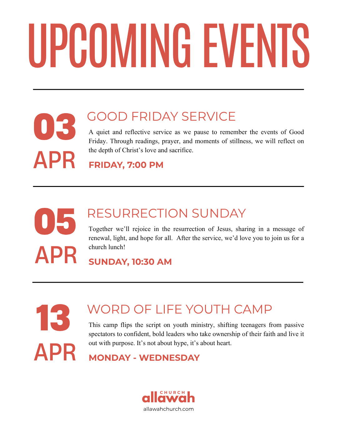Upcoming Events April