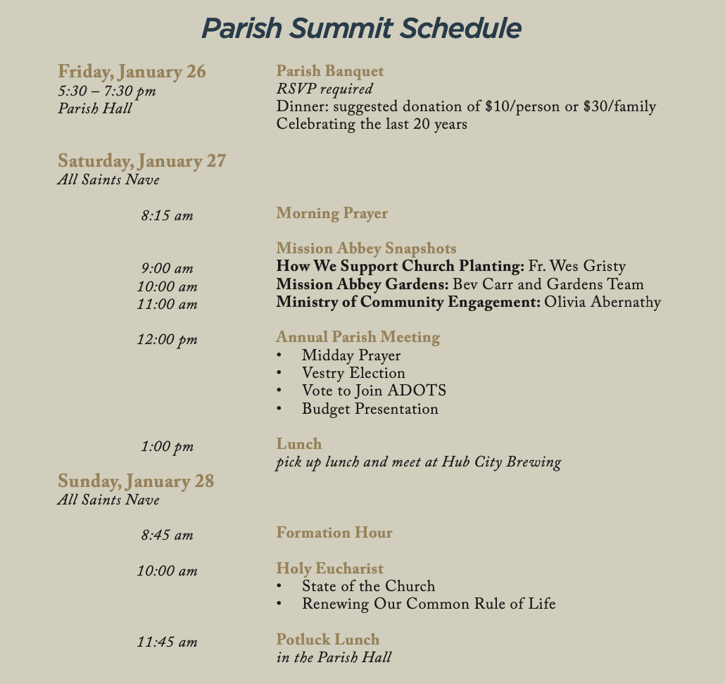 Parish Summit Schedule