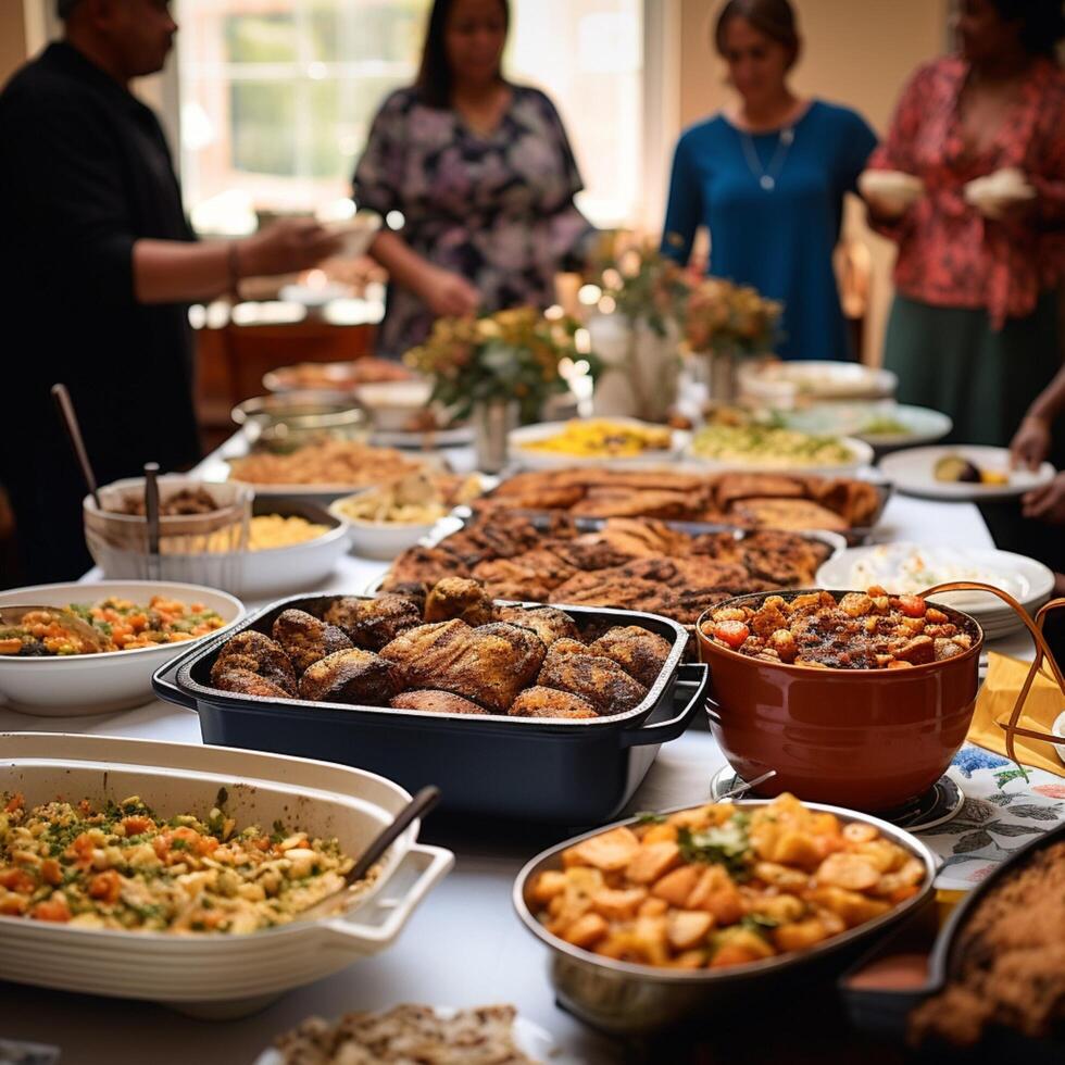 a-community-potluck-with-a-variety-of-dishes-free-photo