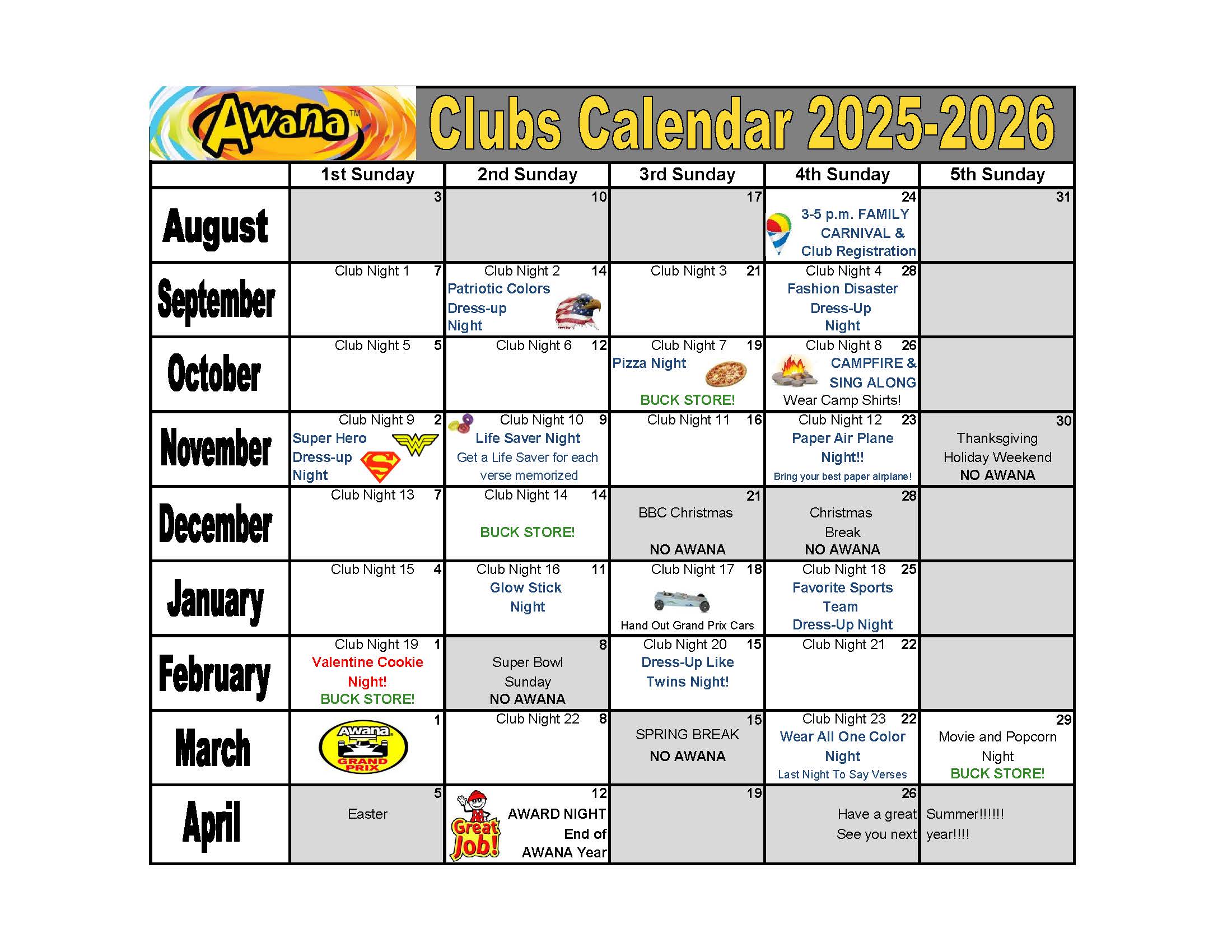AWANA CALENDAR 2025-26 (version 1) UPDATED PDF