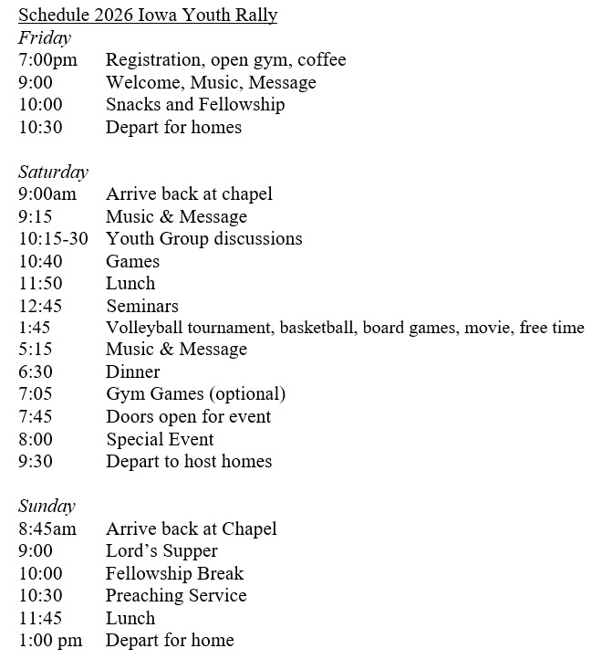 Youth Rally Schedule