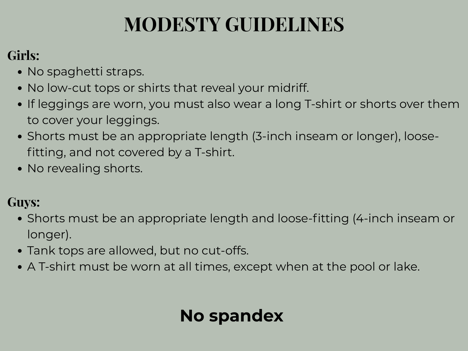 Camp Modesty Guidelines