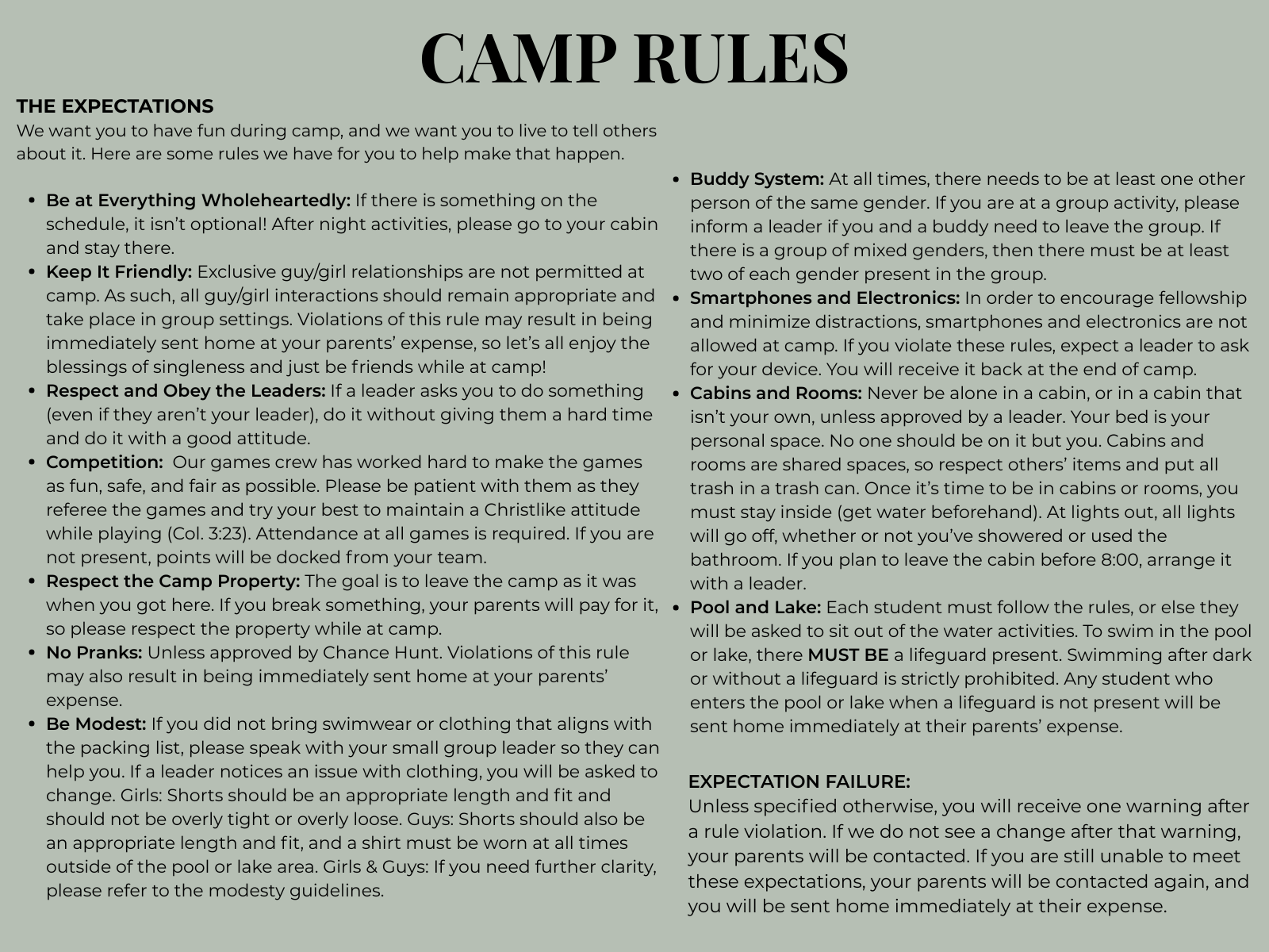 Camp rules 2026