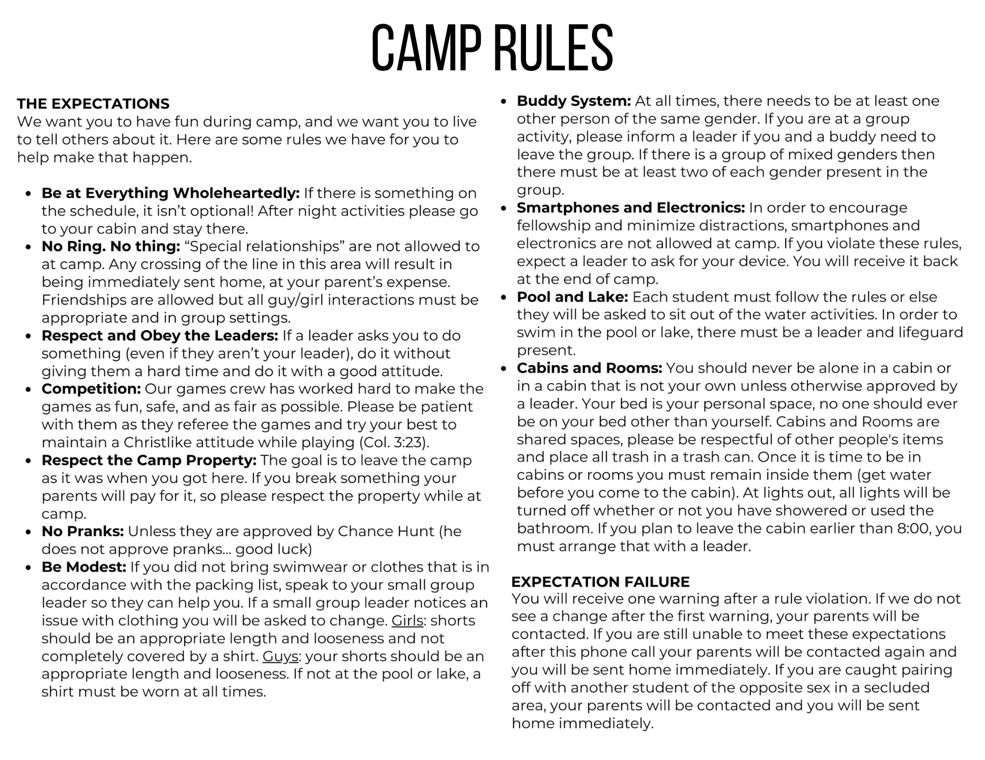 Camp rules