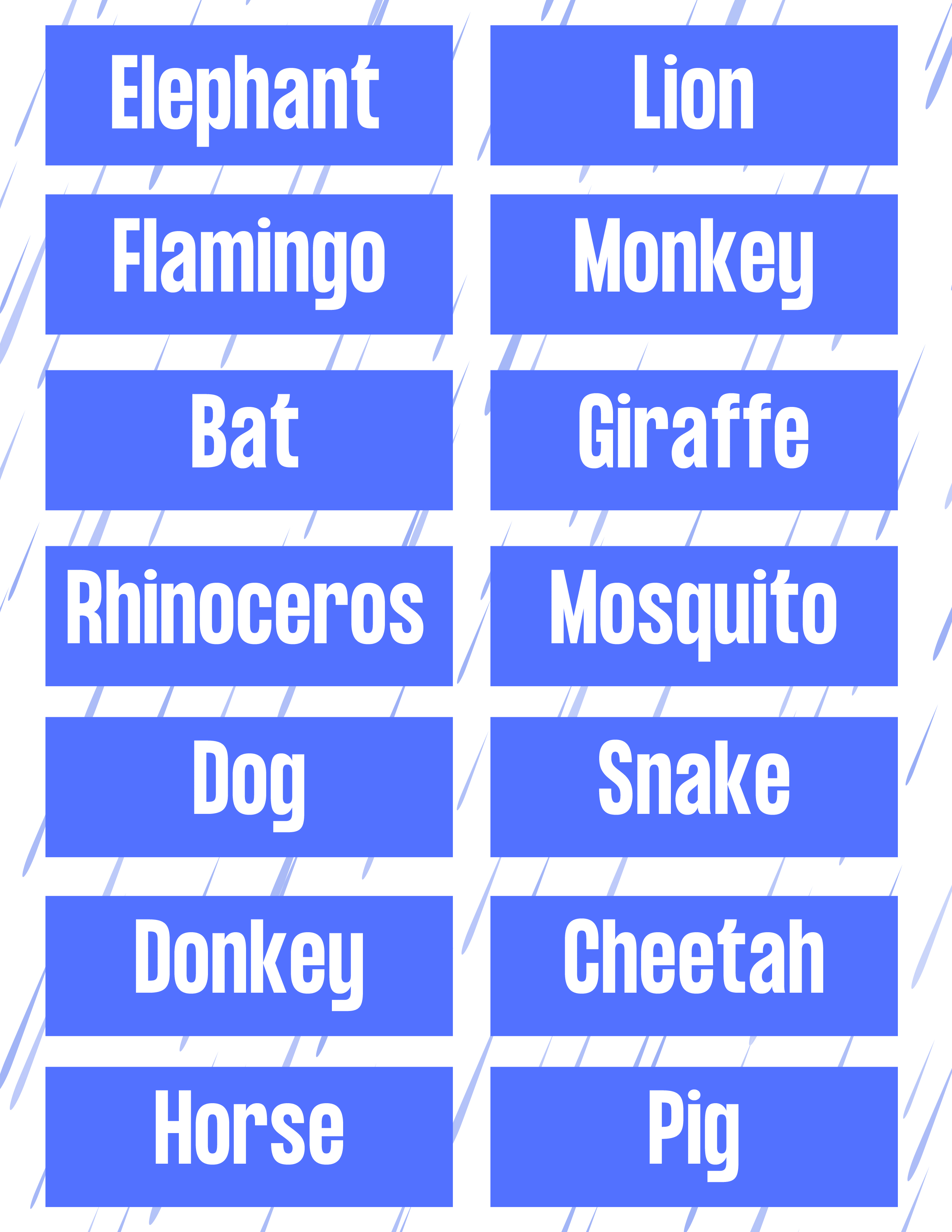 3. Animal Charades List