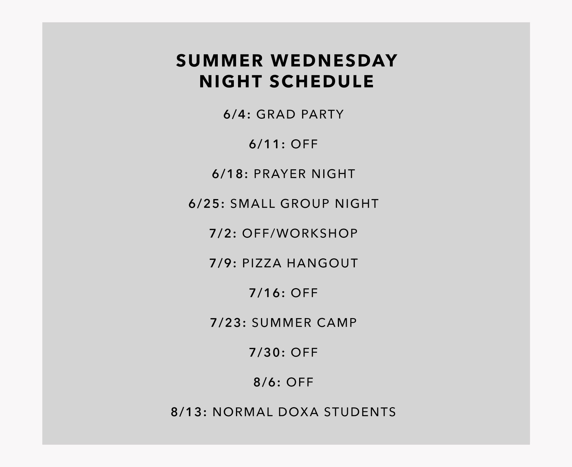SCHEDULE SUMMER 2025