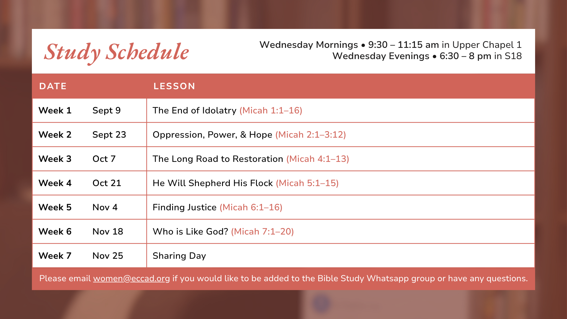 2026 09 Women's Bible Study Schedule – Micah
