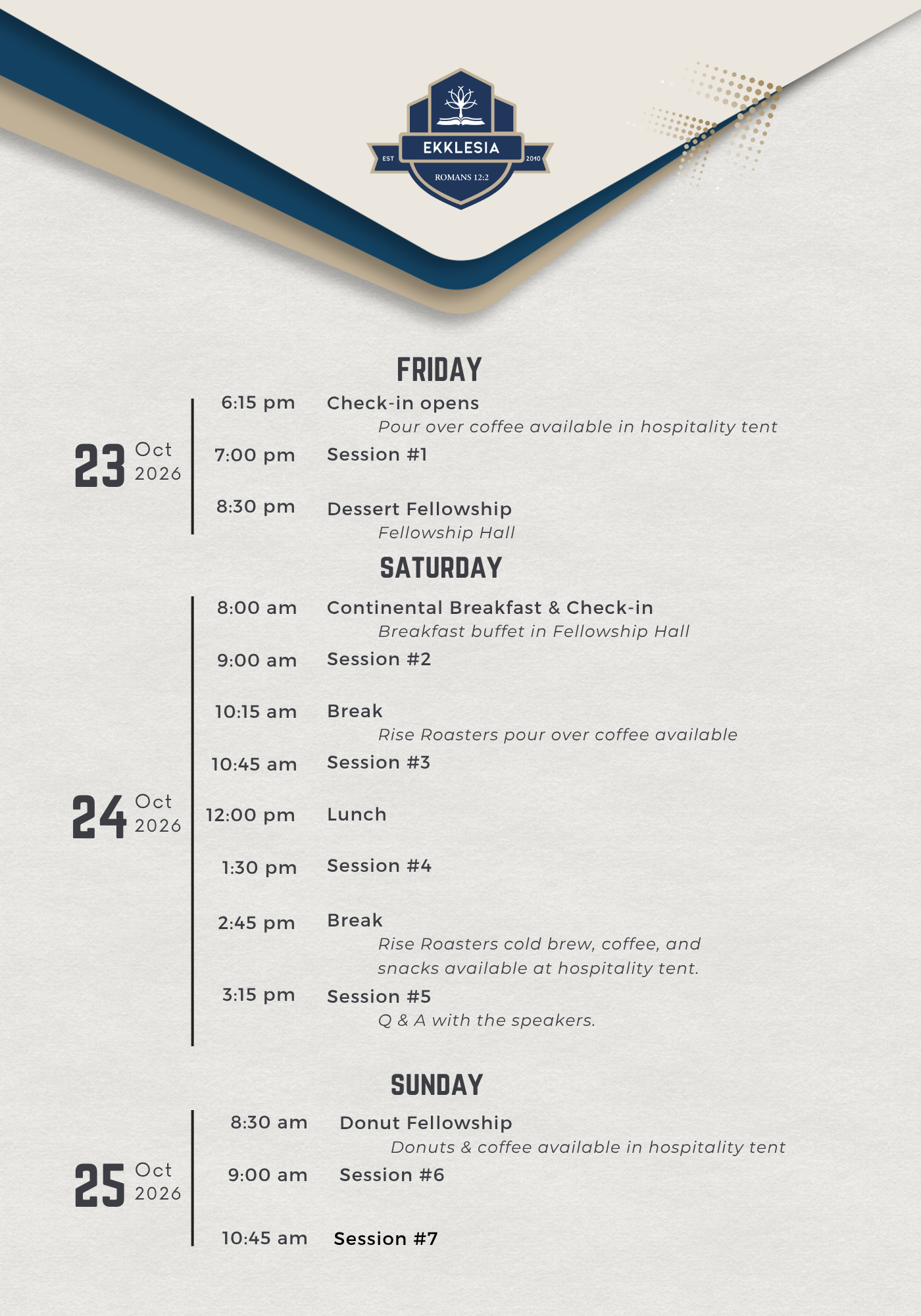 Ekklesia Schedule 2026