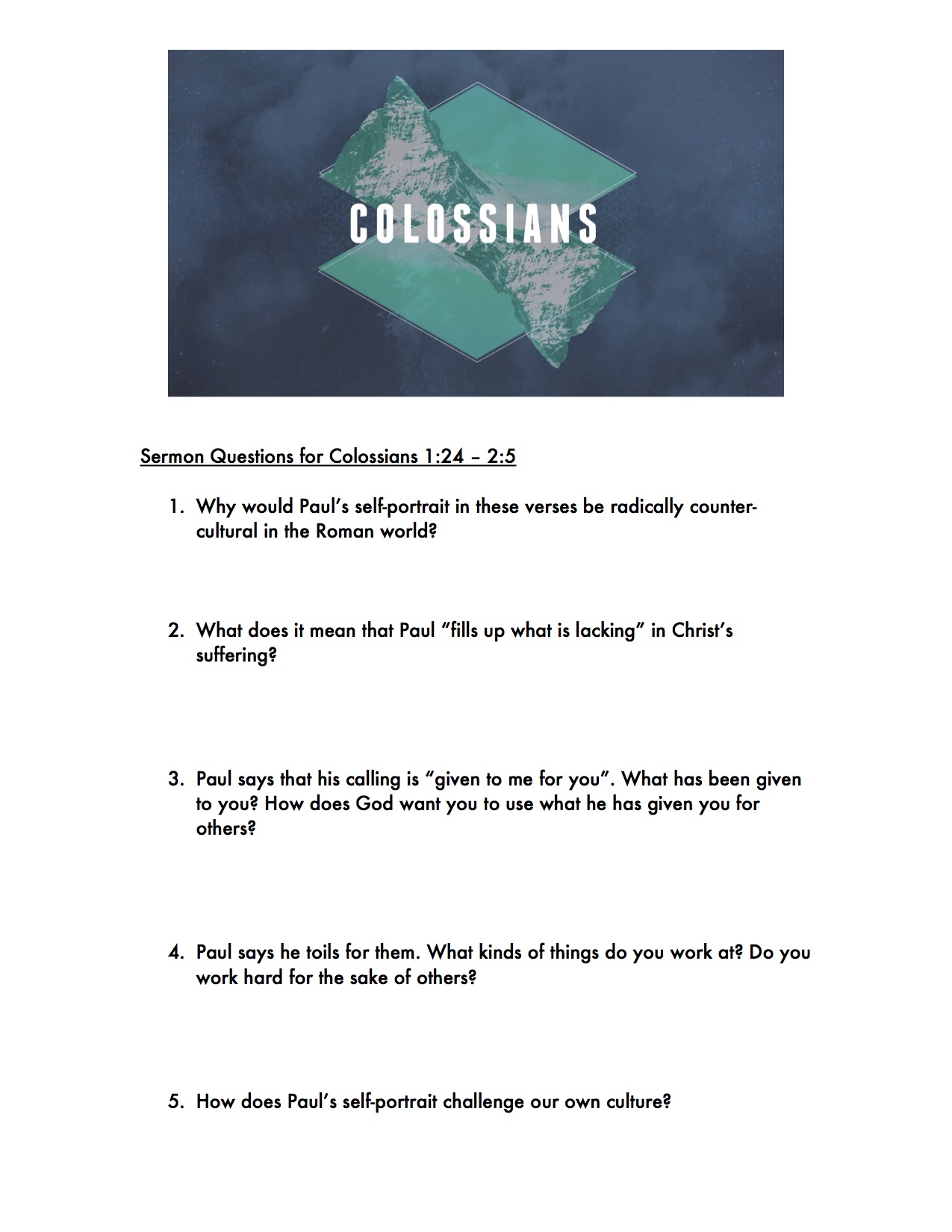 Sermon Questions for Colossians 1.12-2.5
