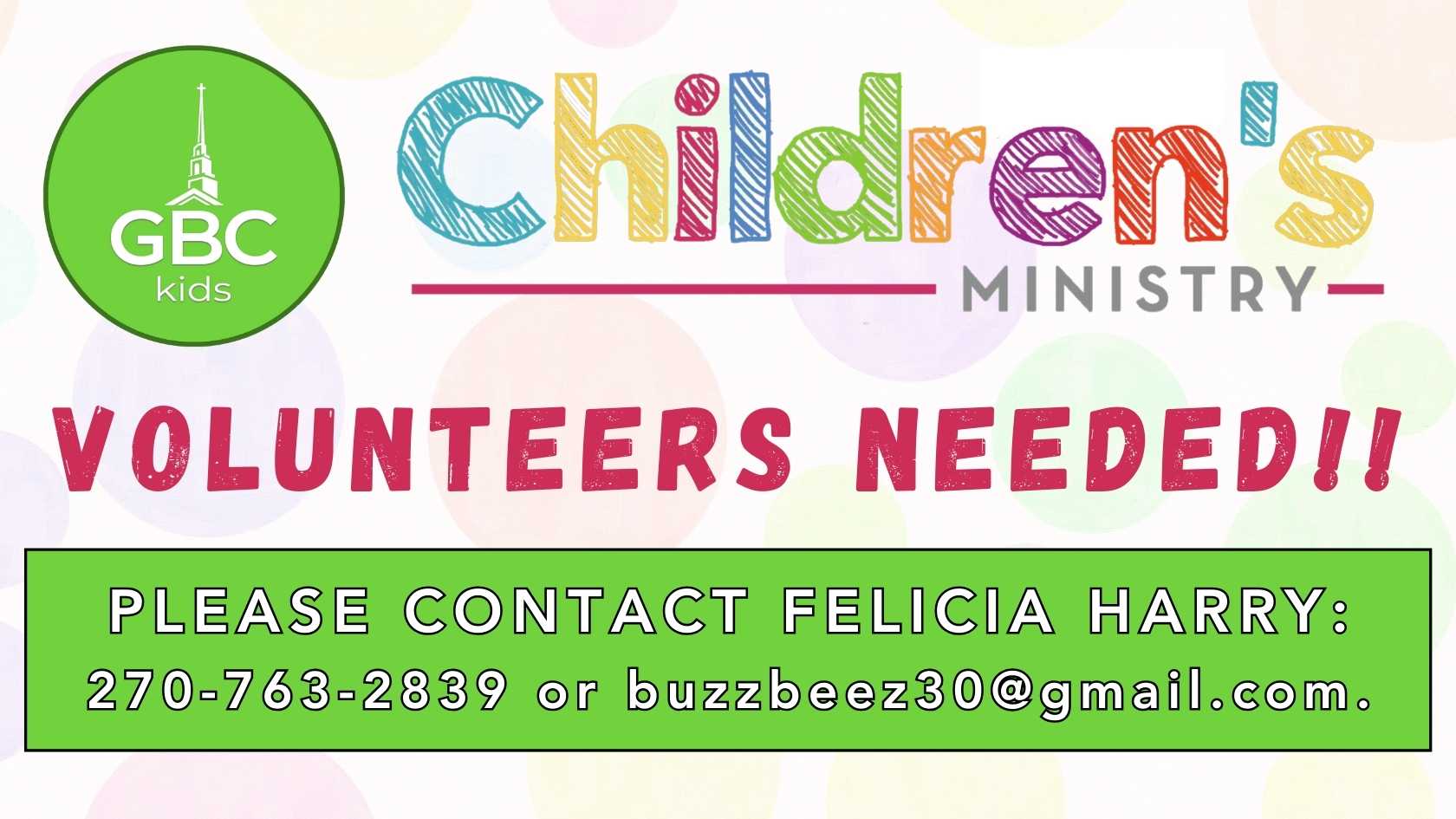 GBC Kids Volunteers Needed