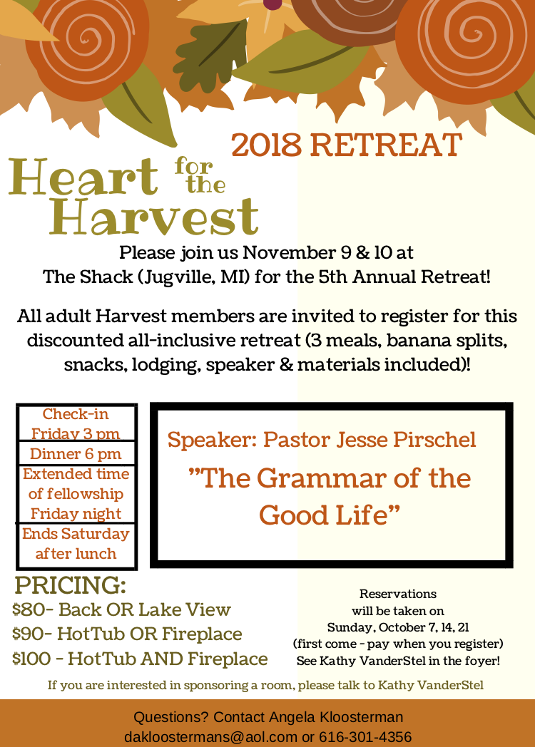 2018 Heart for Harvest retreat flyer image