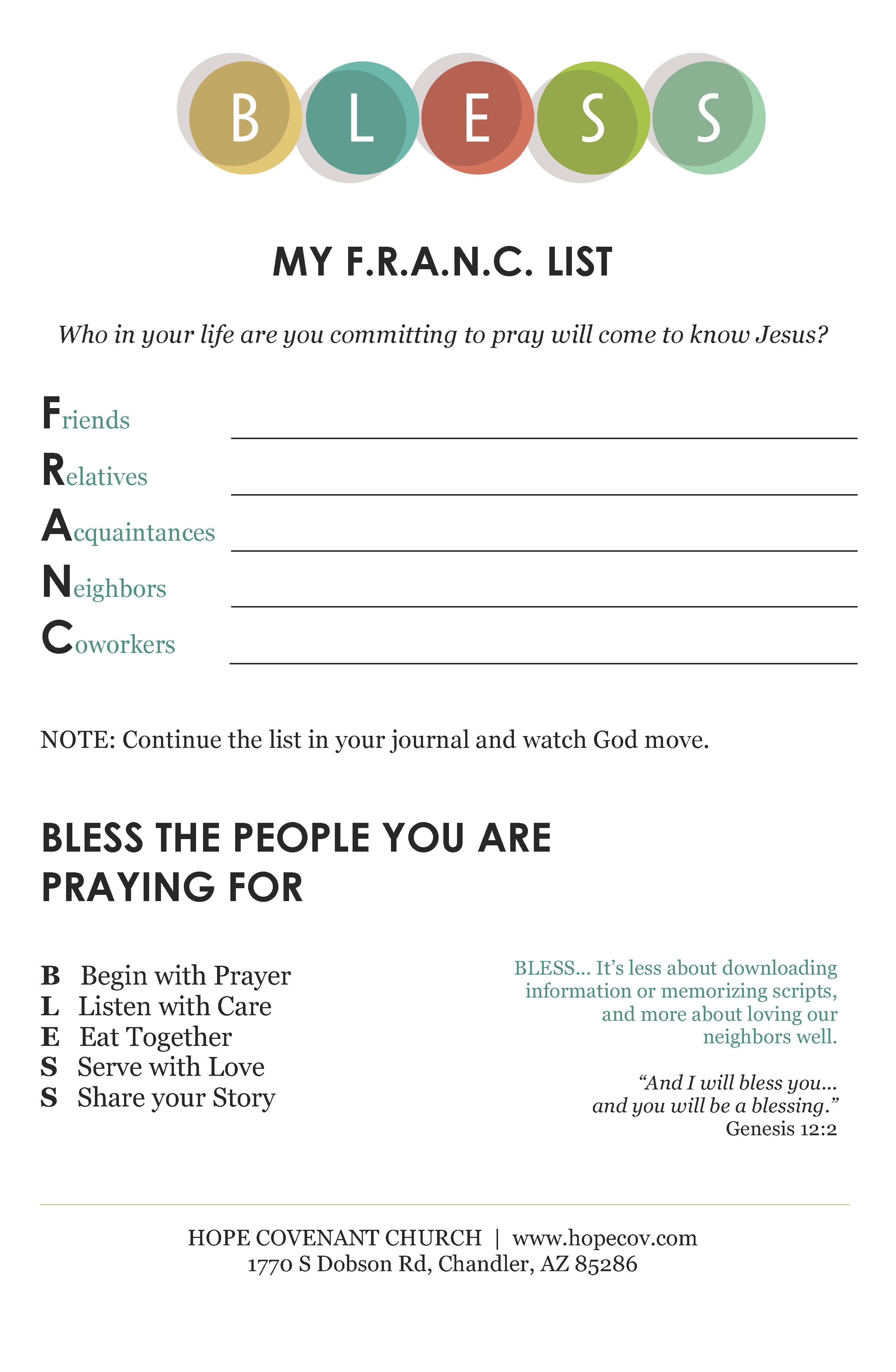 BLESS Franc prayer list