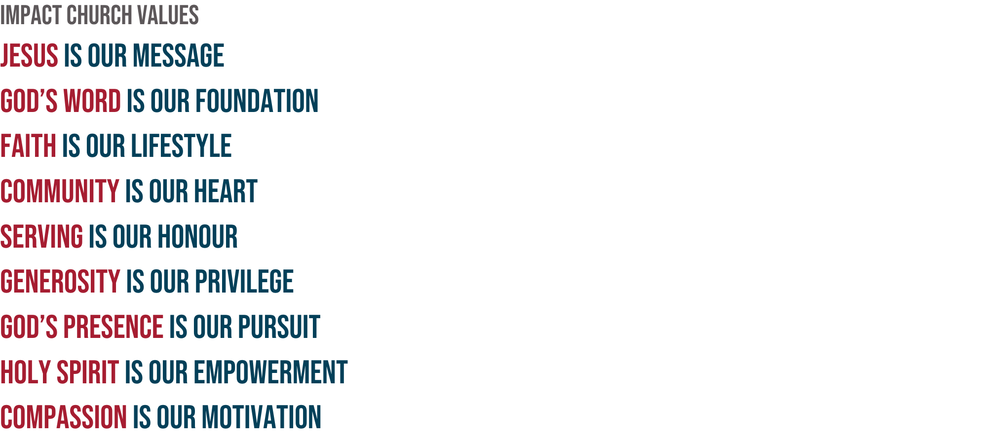 impact church values (10 x 6 in) (10 x 5 in) (10 x 4.25 in) (10 x 4.5 in)