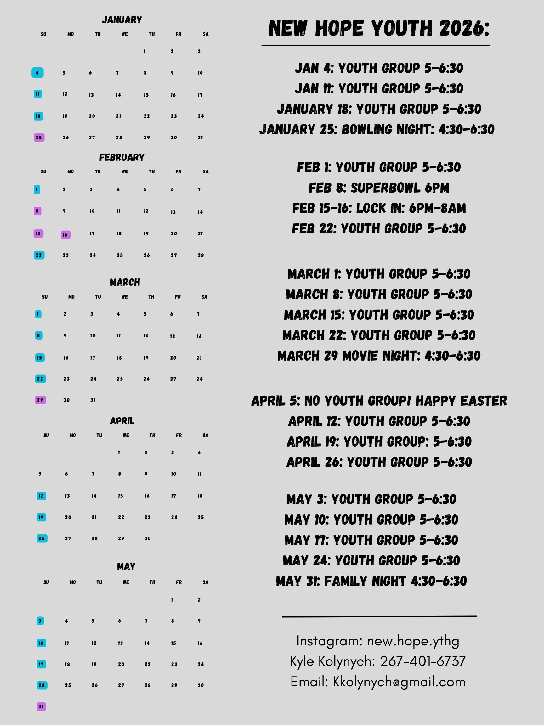 Youth Group Calendar