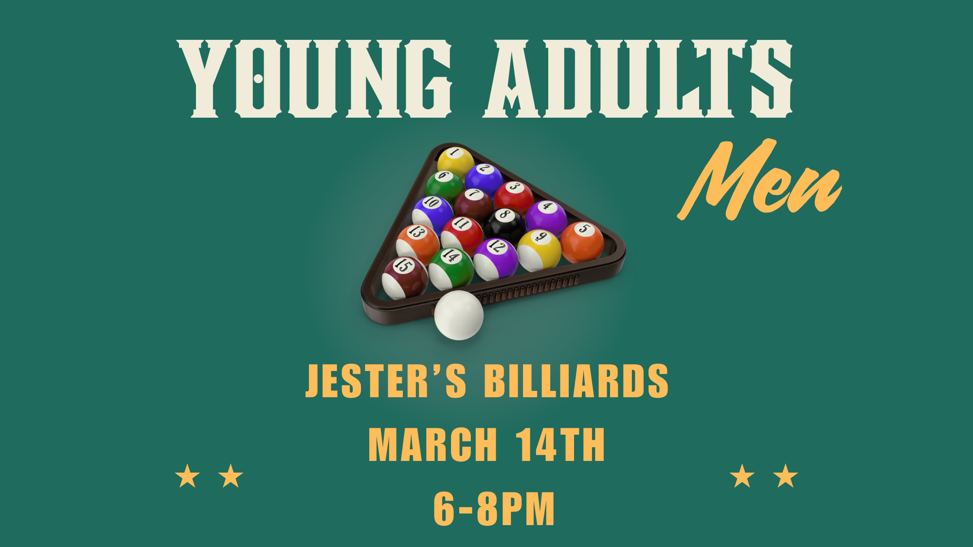 Young Adults Guys Billiards Night (16 x 9 in)
