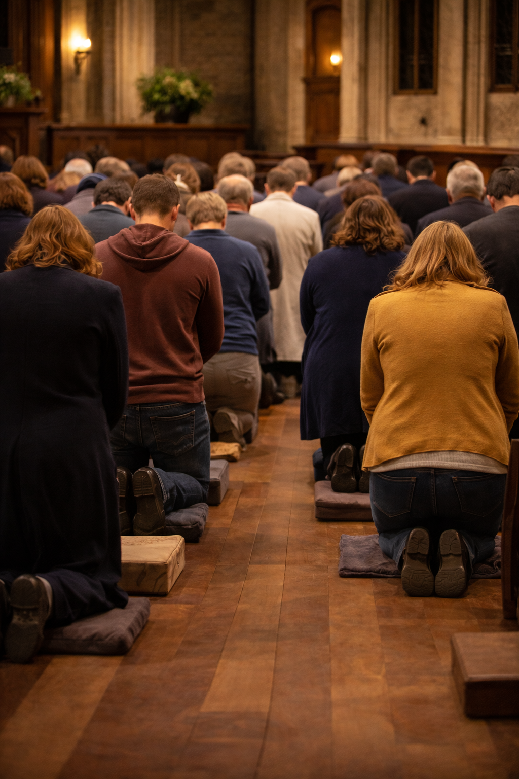 Kneeling in prayer at church