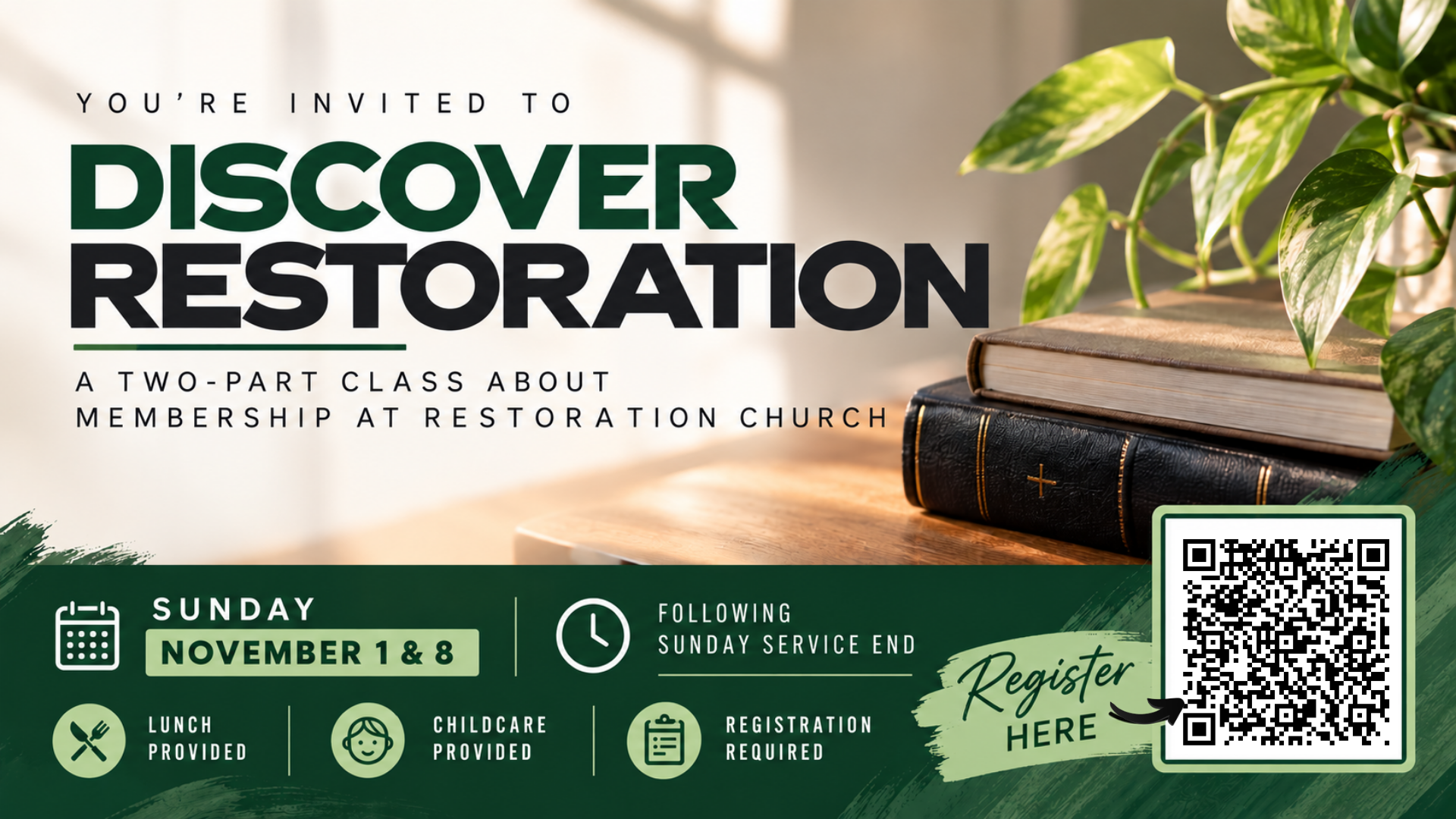 Discover Restoration Classes - Fall 2026 - with QR Code