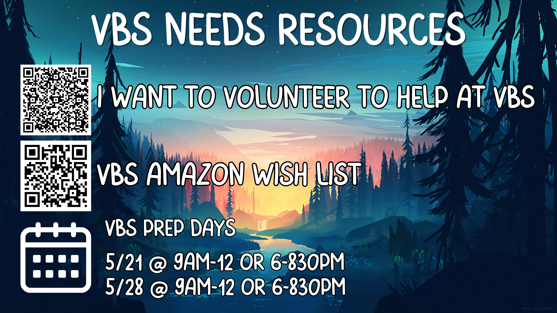 VBS 2026 Help Resources and QR Codes Slide