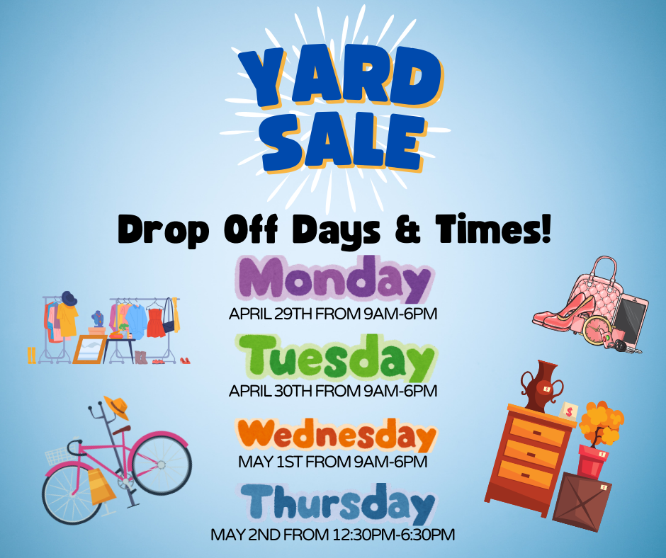 Yard Sale Facebook post - schedule for dropoffs