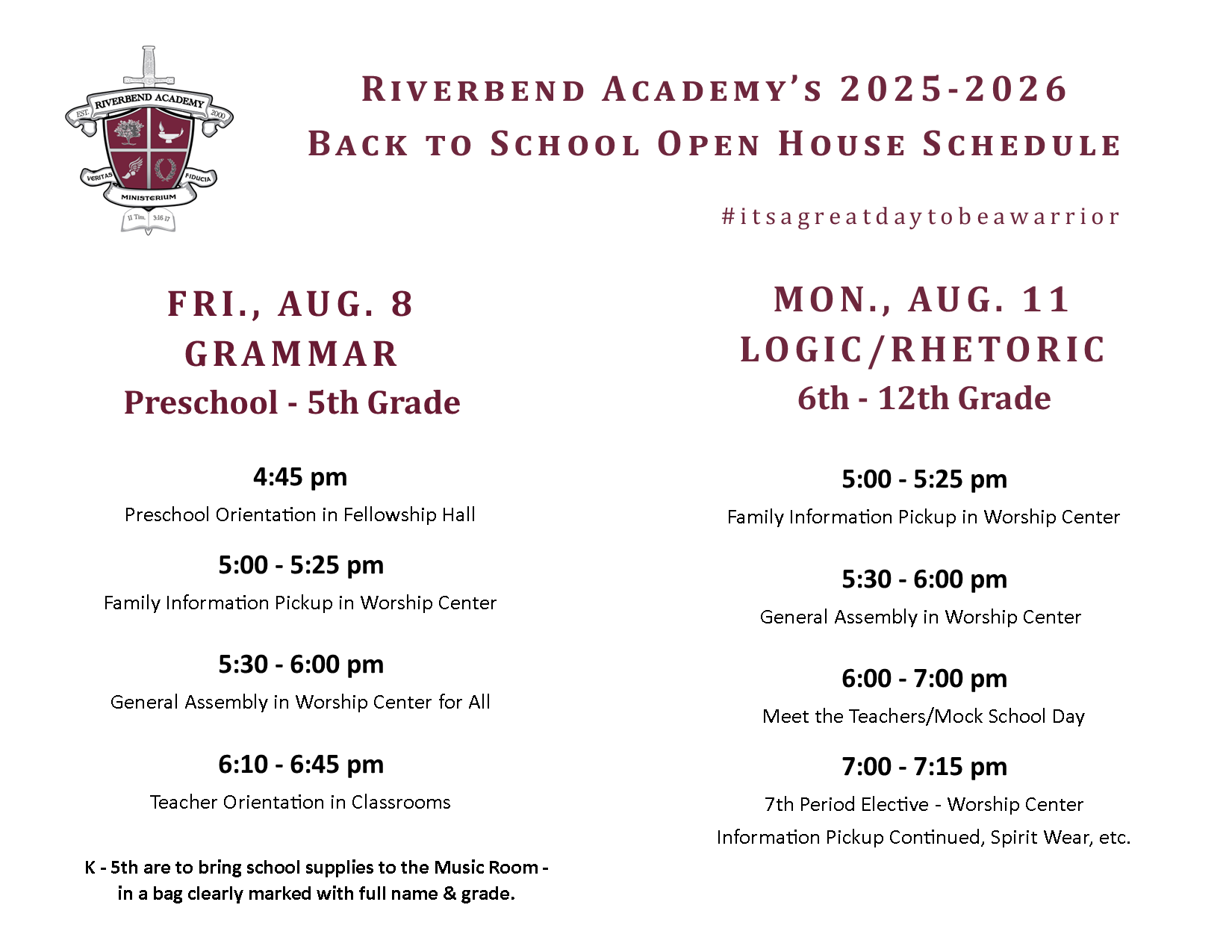 OPEN HOUSE SCHEDULE 2025-2026