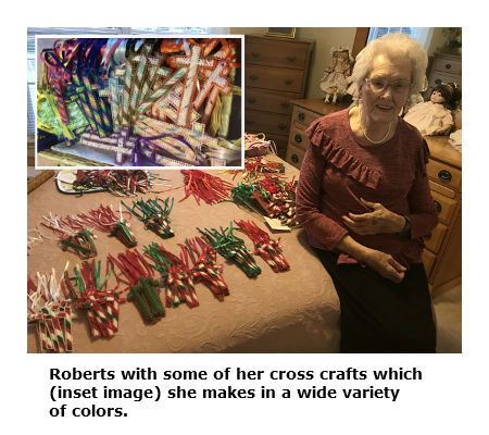 Eunice Roberts with some of the crosses she has made