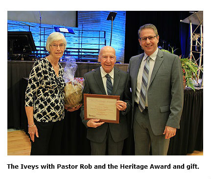 Eutice and Linda Ivey with Pastor Rob Decker after the Heritage Award presentation