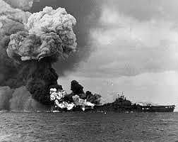 USS Franklin on fire after being bombed
