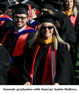 Hannah marches into Liberty University graduation with fiancee Justin Mallory