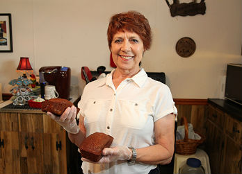 Jane Roberts with bread baked for Bread Ministry