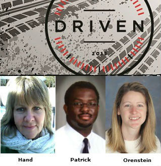 New TBCA faculty Kathy Hand, Soloman Patrick and Chelsie Orenstein and Driven theme logo