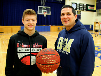 Dedication Game hero Spencer Wilson with Coach Josh Thompson of Bishop McGuinness Catholic High School