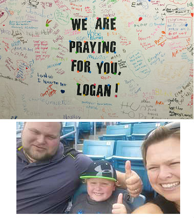 Praying for you Logan card with photo of Logan, Barry and Tracy Wood beneath it