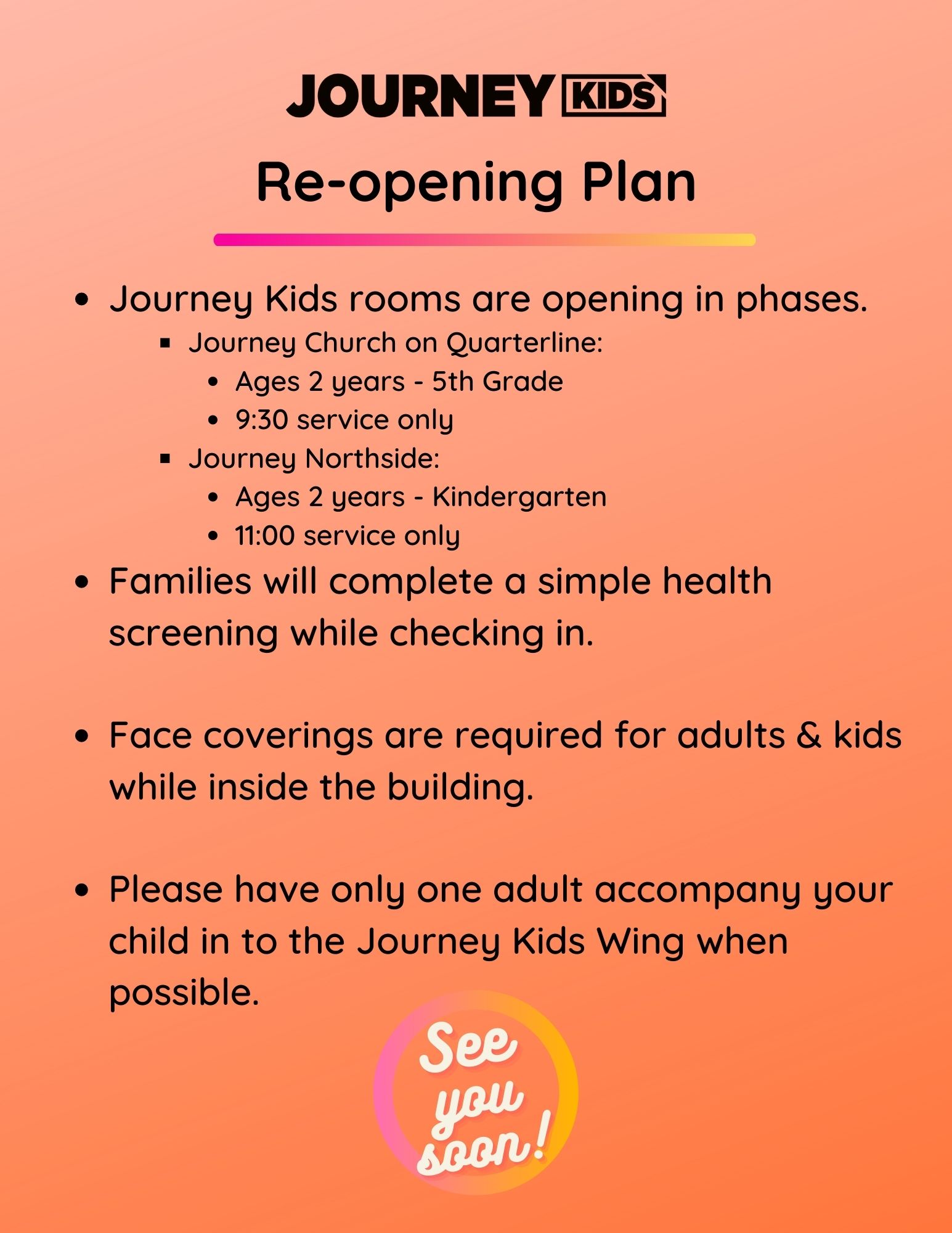 Journey Kids Reopening Plan, Phase 2