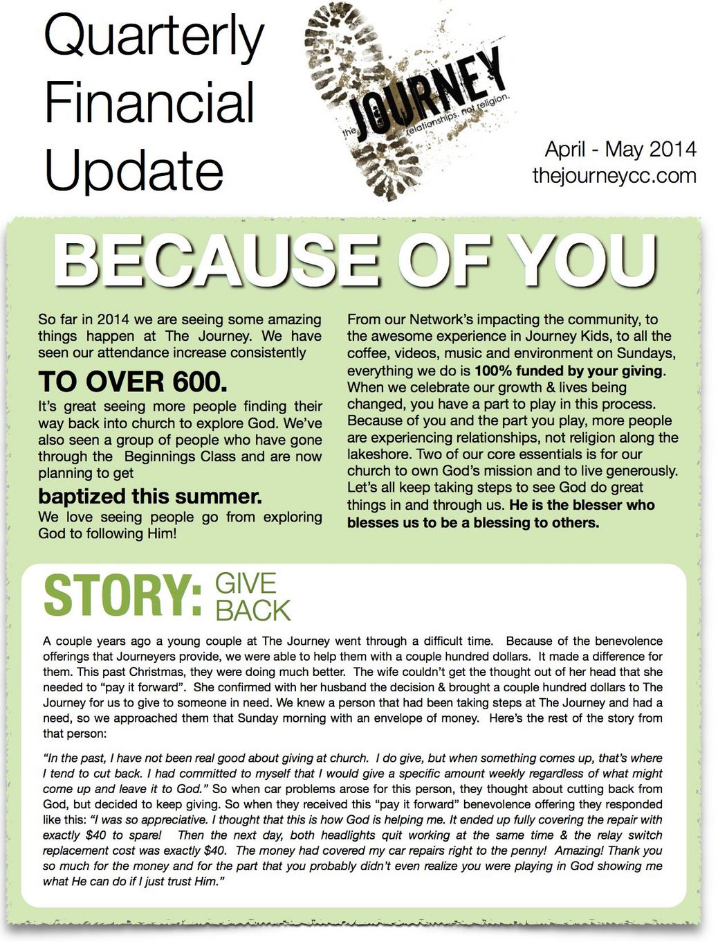 Quarterly Giving Update summer 2014 copy