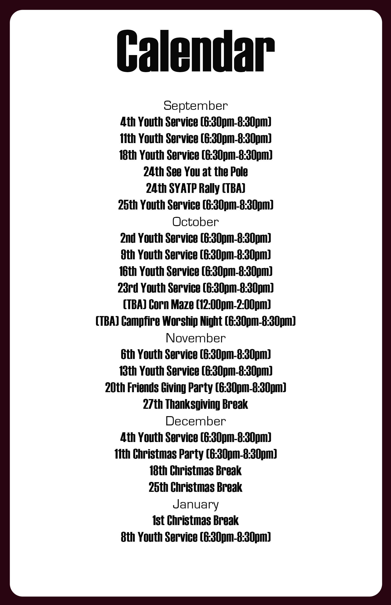 River Youth Calander 25