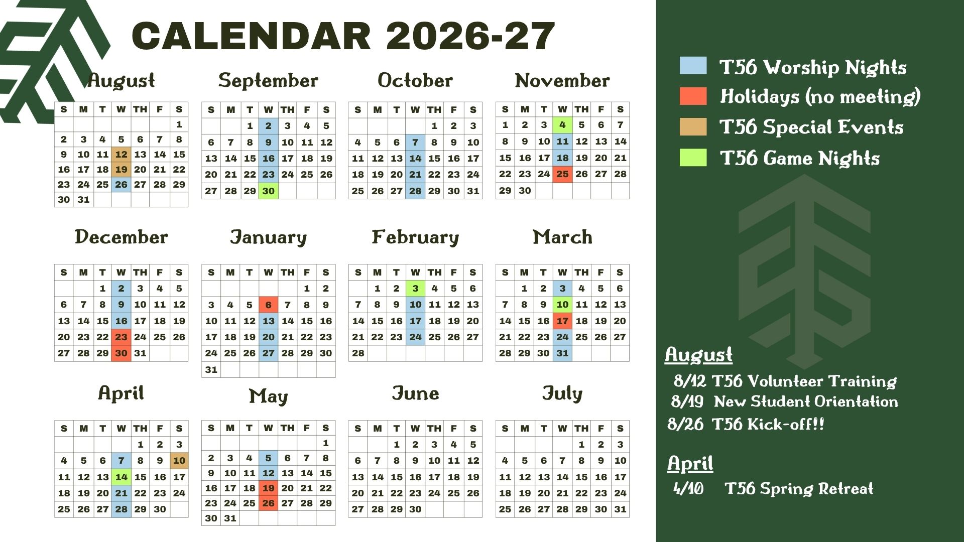 Trails 56 Calendar 2026-27