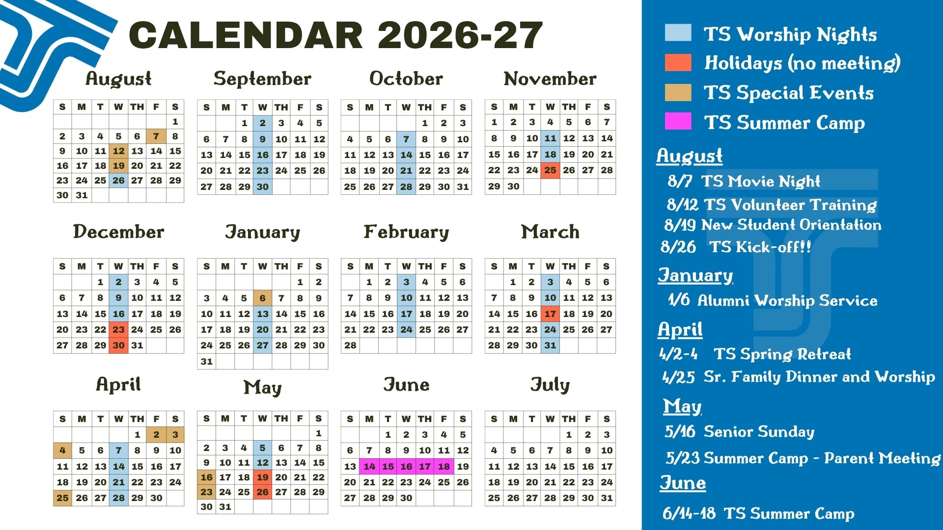Trails Students Calendar 2026-27