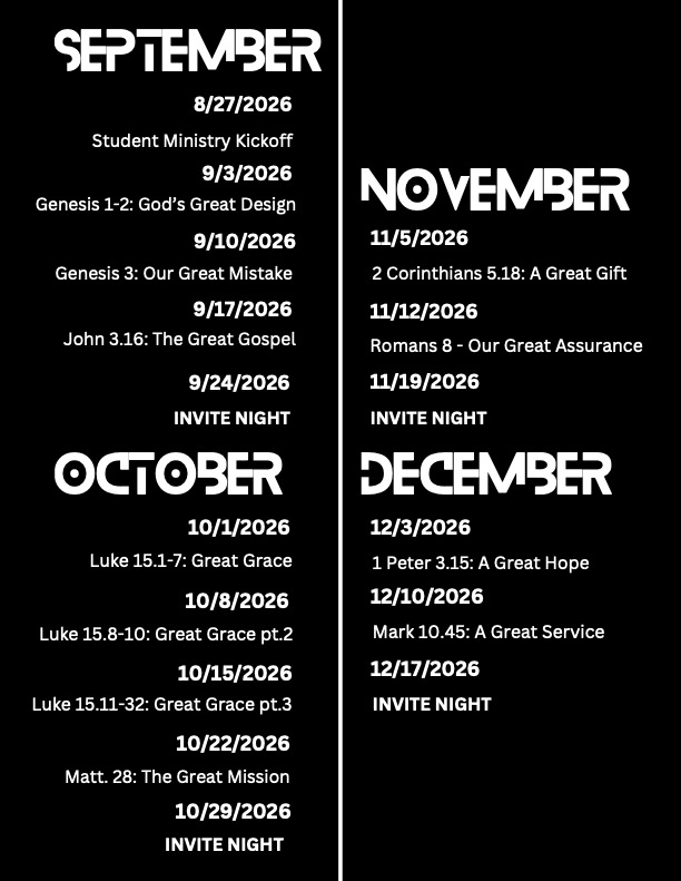 TrueNorth FallWinter 26 Student Ministry Calendar