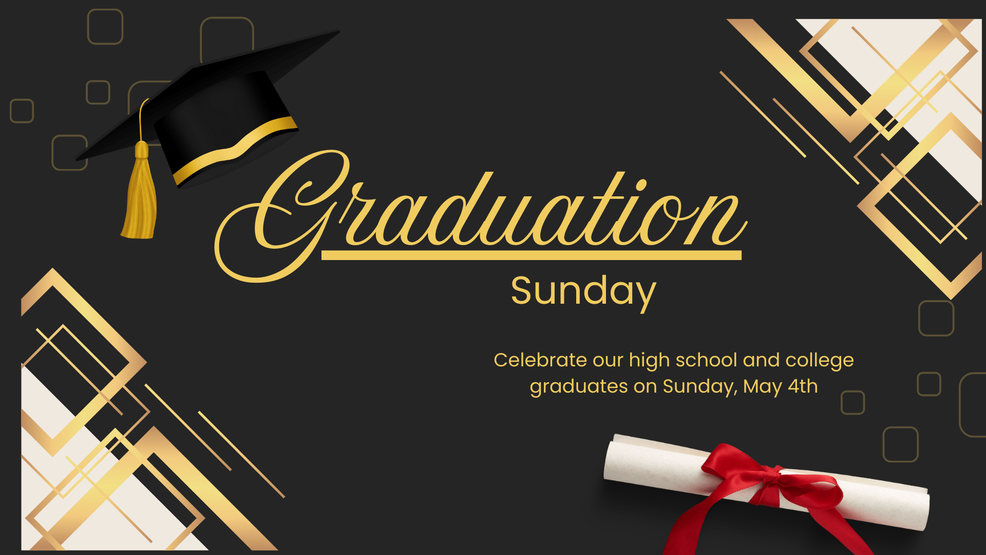 Black White and Yellow Modern Graduation Flyer