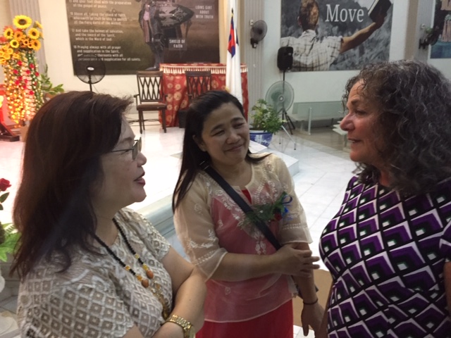 Philippines Andrea talking with two pastors wives, Mayette and Benita.JPG