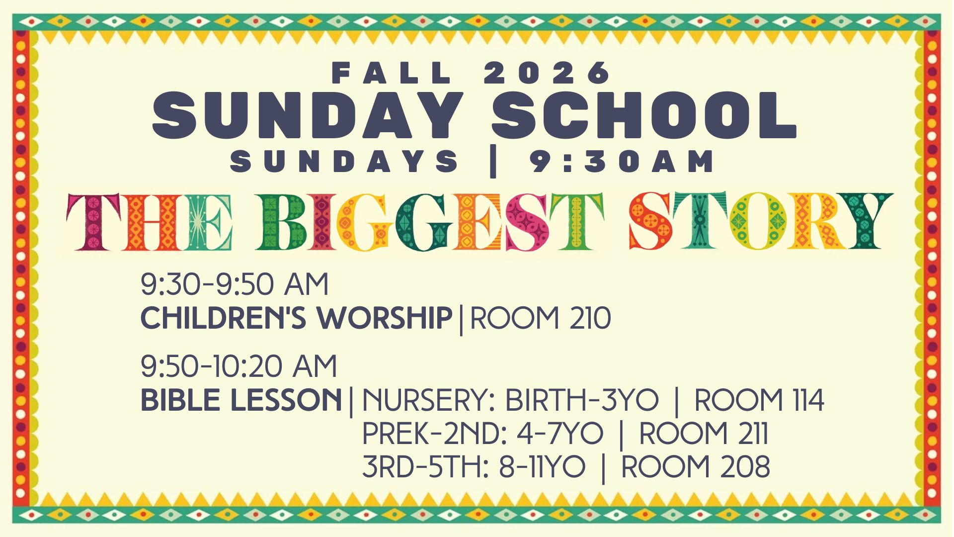 Children's Sunday School August Fall 2026