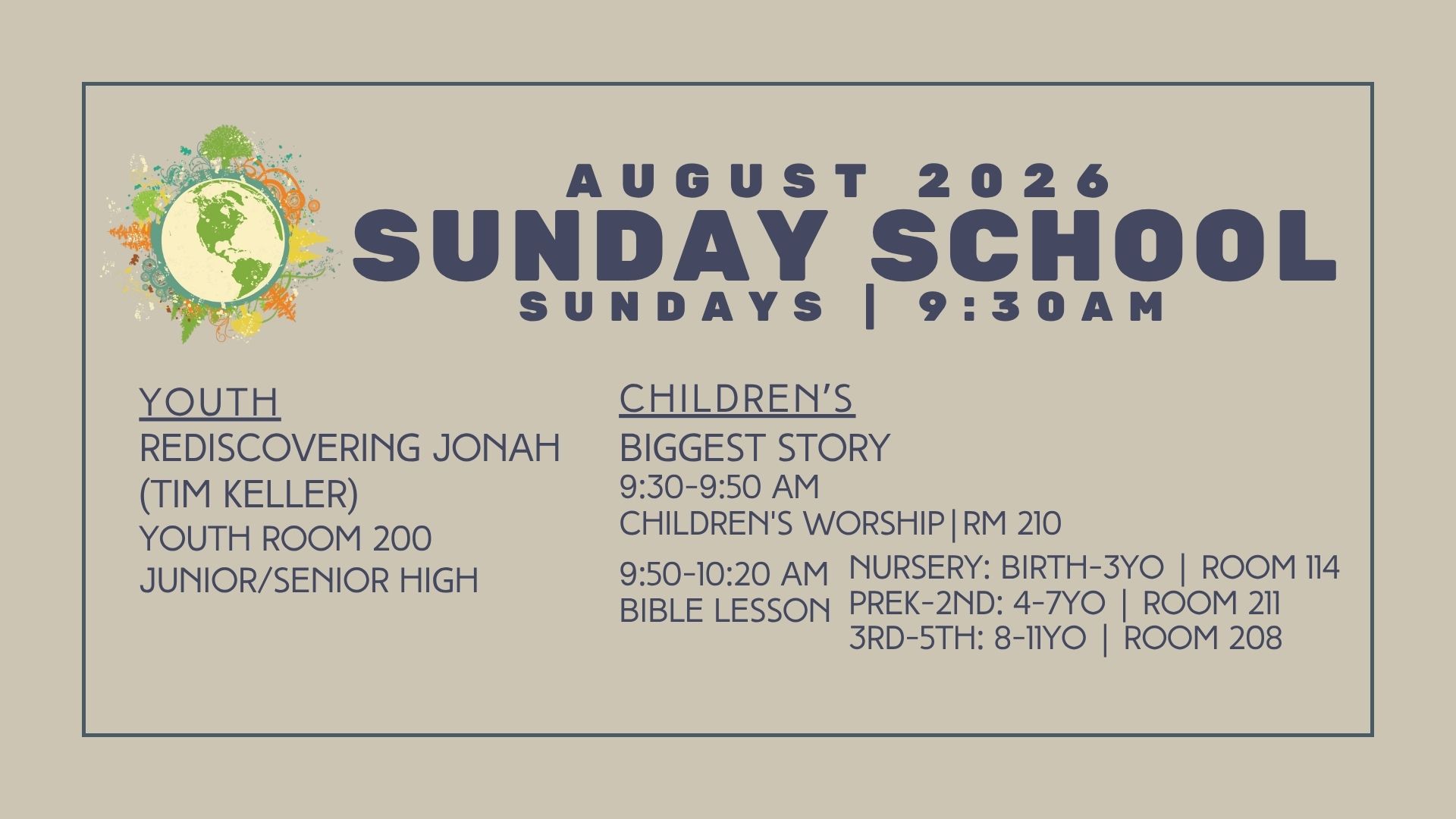 Sunday School 2026 AUGUST Youth Children
