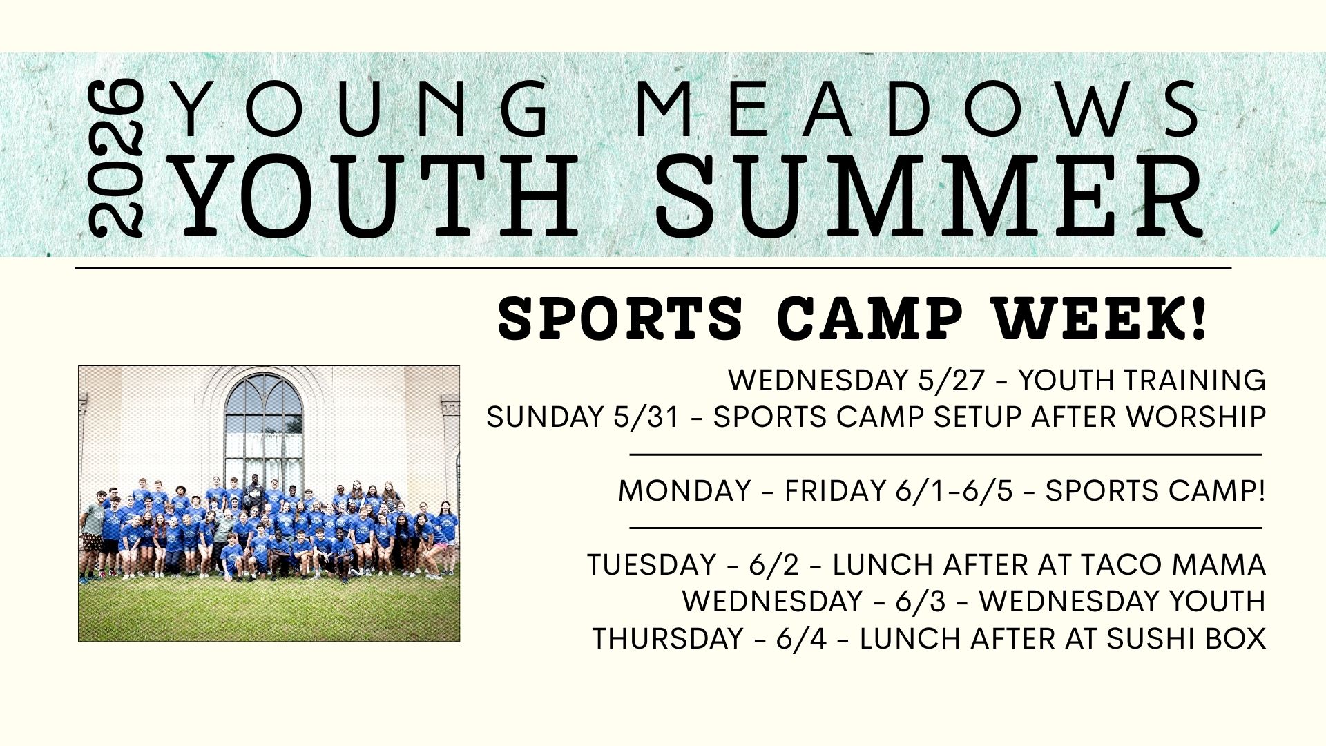 Youth Summer 26 Sports Camp Week May 27-June5